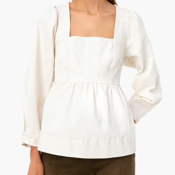 NWT Do+Be Ivory Heyward Top Peplum Blouse Denim Fabric Boho Sz L Western - Picture 1 of 7